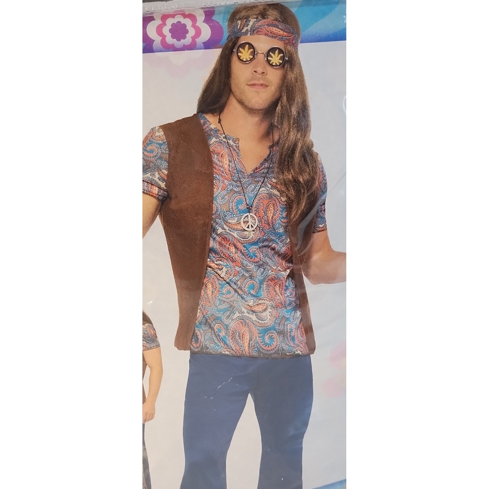 Smiffys Orion the Hippie Halloween Costume Mens XL Paisley 60s 70s Retro Set